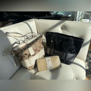 Vintage Y2K COACH Signature C Bundle ✨ 2 Tote Bags + Bonus Wallet | Early 2000s